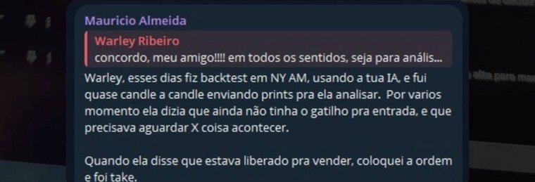 Mensagem de Mauricio Almeida na comunidade sobre backtest com a Shark Map AI